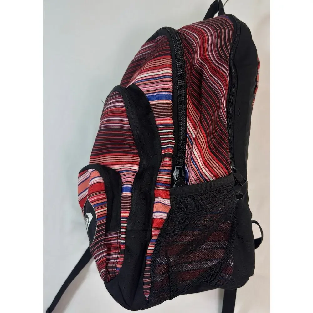 Y2K Roxy Womens Red Black Striped Backpack Multicolor School Travel Laptop Bag